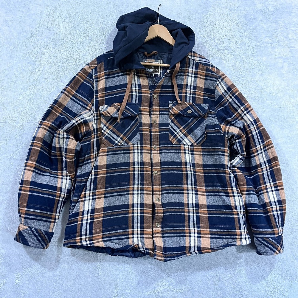 Legendary‎ Outfitters Jacket Mens XL Hooded Plaid Flannel Quilted Lined